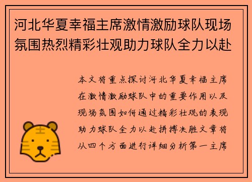 河北华夏幸福主席激情激励球队现场氛围热烈精彩壮观助力球队全力以赴拼搏决胜